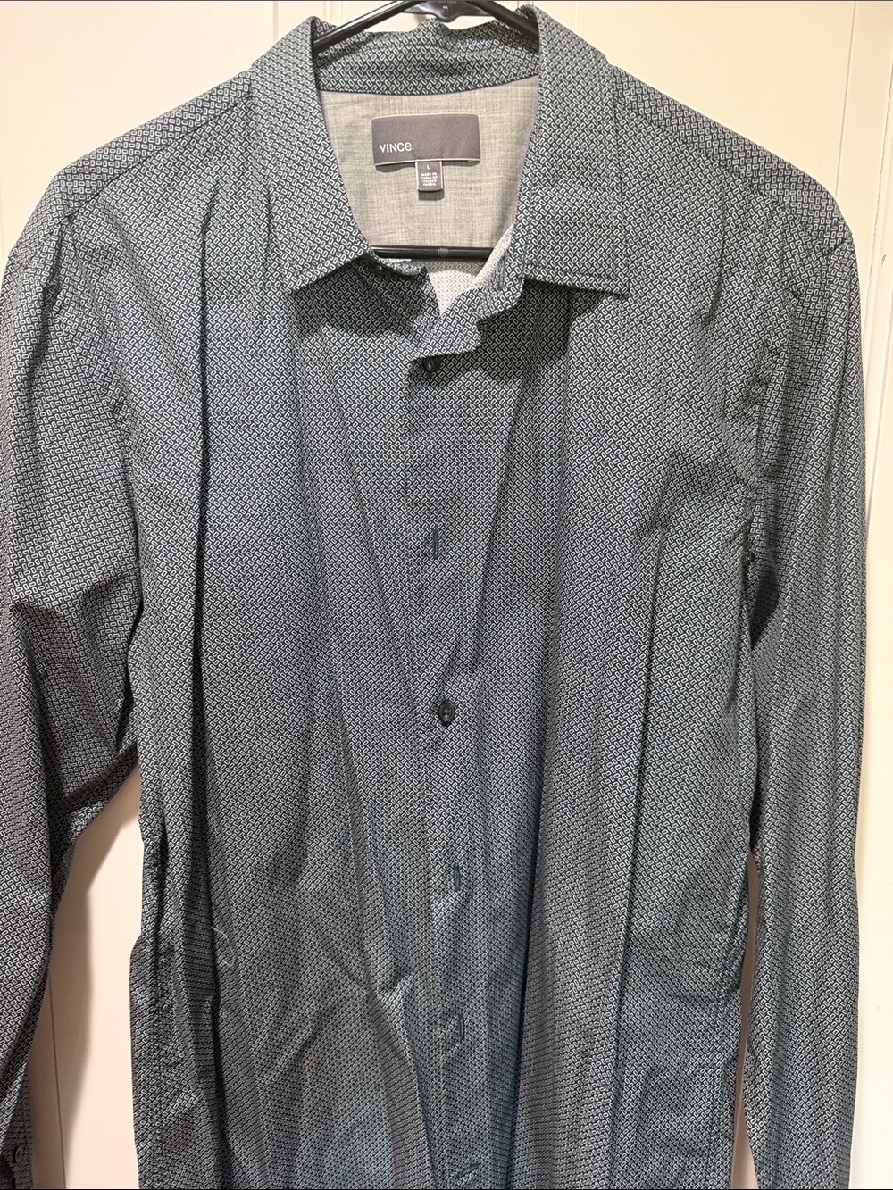 NWOT Vince Men's Navy Micro-Print Dress Shirt